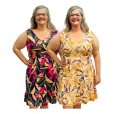 Kit 2 Vestidos Plus Size Midi Regata Gola V Frente Dupla