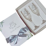 Kit 25 Anos / 2 Taças Champanhe + Caixa / Bodas De Prata