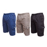 Kit 3 Bermudas Brim Elástico Cargo Plus Masculino Uniforme