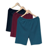 Kit 3 Bermudas Gorgurão Feminina Cos Alto C/ Elastico