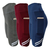 Kit 3 Bermudas Suplex Fitness Cós Alto 2 Bolsos