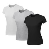 Kit 3 Blusas Feminina Tshirt Algodão Camiseta Baby Look