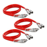 Kit 3 Cabo Rca Blindado 1m Stetsom 1 Metro Duplo Conector Prata De Alta Pressão E Qualidade Profissional Para Som Vídeo