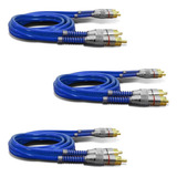 Kit 3 Cabos Rca 1 Metro Dupla Blindagem 1m 5mm Azul