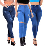 Kit 3 Calça Jeans Feminina Skinny Cintura Alta Com Lycra