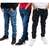 Kit 3 Calça Jeans Masculina Infantil Skinny Juvenil Elastano