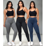 Kit 3 Calça Legging Feminina Academia Fitness Suplex Promoçã