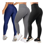 Kit 3 Calça Legging Suplex Feminina Levanta Bumbum Ginastica