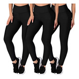 Kit 3 Calça Preta Leg Suplex Feminina Lisa Cos Alto Moda