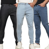 Kit 3 Calças Jeans Masculina Skinny Slim Costura Reforçada