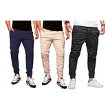 Kit 3 Calças Jogger Masculina Skinny Plus Size Sarja S1