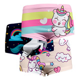 Kit 3 Calcinhas Short Box Infantil Estampada Unicórnio
