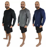 Kit 3 Camisa Térmica Básica Lisa Proteção Uv50 Masculina
