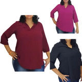 Kit 3 Camisas Plus Size Bata Disfarça Barriga E Quadril 