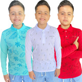 Kit 3 Camisas Polo Manga Longa Infantil 100% Algodão Frete 
