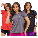 Kit 3 Camiseta Academia Feminina Camisa Dry Fit Treino Blusa