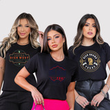 Kit 3 Camiseta Feminina Country Blusa Tex Rodeio Moda Básica