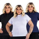 Kit 3 Camiseta Feminina Plus Size Camisa Gola Polo Uniforme