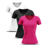 Kit 3 Camisetas Femininas Fit Básicas Poliéster Premium