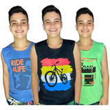 Kit 3 Camisetas Regata Infantis Camisas Para Menino Juvenil 