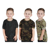 Kit 3 Camisetas Soldier Infantil Algodão Camufladas Bélica