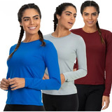 Kit 3 Camisetas Térmicas Feminina Tecido Gelado Camisa Uv 50