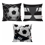 Kit 3 Capas Almofada Futebol Bola Quarto Infantil Decoração