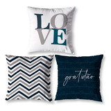 Kit 3 Capas De Almofada Geométrica Decorativa Sofá Sala 40cm Chevron Cinza