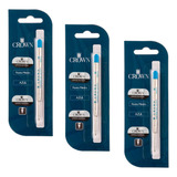 Kit 3 Carga Crown Azul Esferográfica Padrão Parker Ca14007a