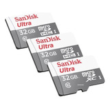Kit 3 Cartão Memória 32gb Micro Sd Ultra 100mbs Sandisk Nfe