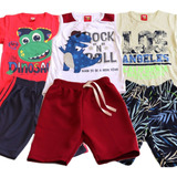 Kit 3 Conjunto Camiseta Short Roupa Infantil Menino Verão