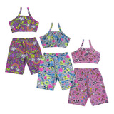 Kit 3 Conjuntos Feminino Infantil Shorts E Top Sortidos 
