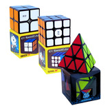 Kit 3 Cubos Mágicos 2x2 + 3x3 + Pirâmide Profissional Black Estrutura Preto