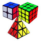Kit 3 Cubos Mágicos 2x2 + 3x3 + Pirâmide Profissional Black