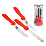 Kit 3 Espátulas Inox Confeitaria Modelar Alisar Bolo