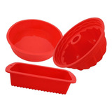 Kit 3 Formas De Silicone Pão Pudim E Bolo Cor Vermelho Clink