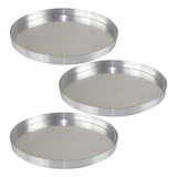Kit 3 Formas Redonda Para Pizza De 25cm Em Alumínio Brotinho Cor Prateado