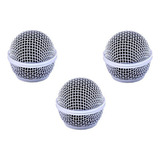 Kit 3 Globo Metálico Microfone Sm58 Grelha Protetor Capsula Cor Prateado