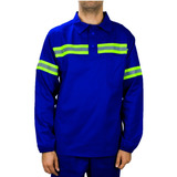 Kit 3 Jalecos De Brim Com Faixa Refletiva - Camisa Em Brim 