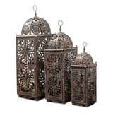 Kit 3 Lanternas Marroquina Metal Rustica Grande