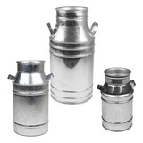 Kit 3 Latão De Leite Antigo Estilo Rústico Aço Galvanizado