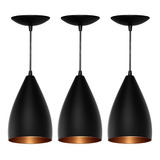 Kit 3 Luminarias Pendente Teto Vegas / Bala Decoração Moderna Cor Preto/cobre Para Sala / Cozinha Luxo