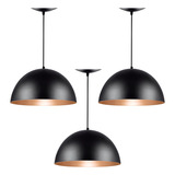 Kit 3 Luminárias Pendentes Meia Lua 40cm Design Cabo 1,5m