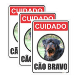 Kit 3 Placas Aviso Advertência Cuidado Cão Bravo Sinalização