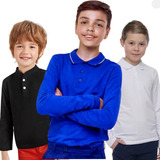 Kit 3 Polo Manga Comprida Infantil Inverno Juvenil Algodão 