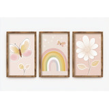 Kit 3 Quadros Decorativos Placas Quarto Infantil Arco-íris