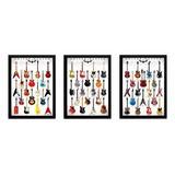 Kit 3 Quadros Guitar Heaven Guitarras Arte Poster Moldurado