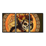 Kit 3 Quadros Mulher Mexicana México Noite Tattoo 30x45 Cm