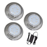 Kit 3 Refletor Hiper Led 9w Azul Inox 316l E Fonte 3a