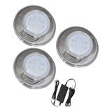 Kit 3 Refletor Hiper Led 9w Branco Inox 316 + Fonte 3a 12v